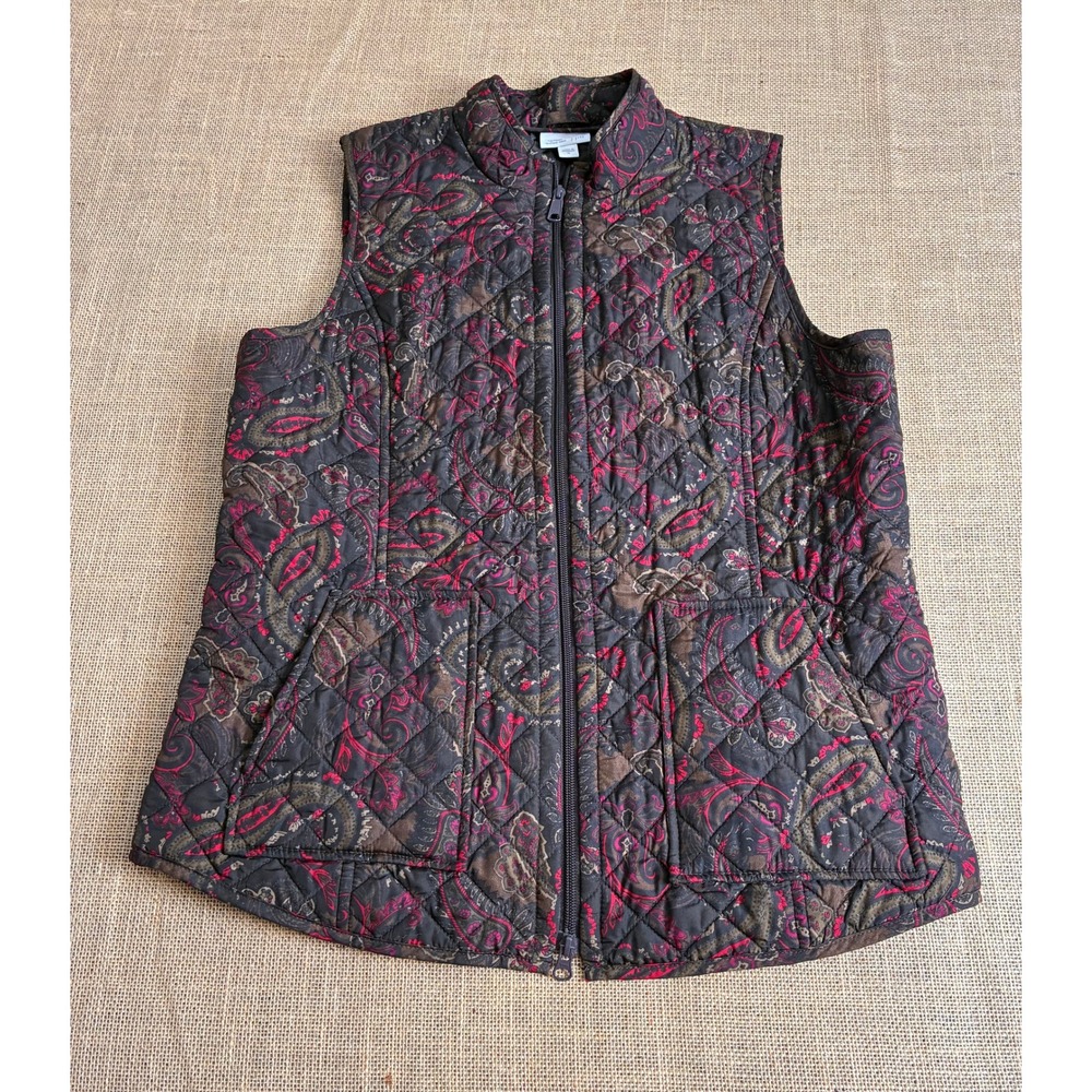 Boho J.Jill Heritage Quilted Vest Womens Medium Paisley Full Zip Pockets